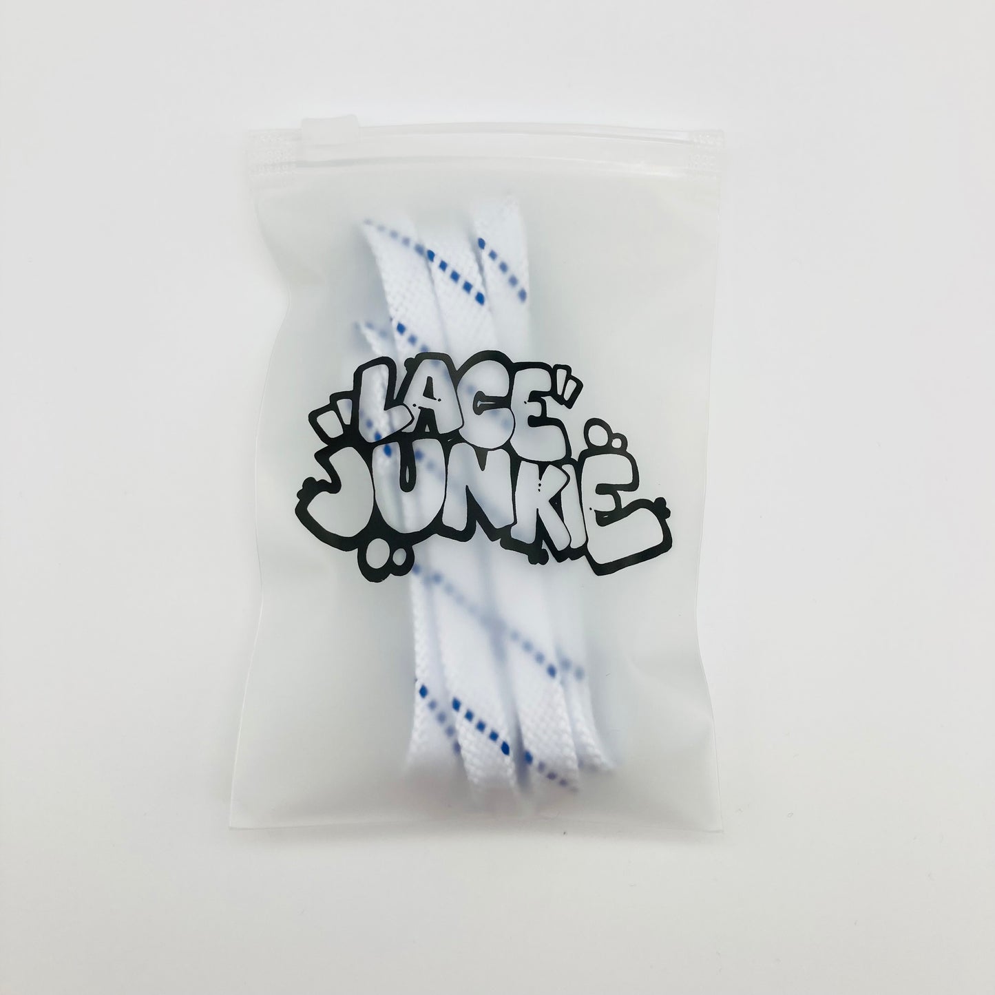Lace Junkie White / Blue Two Colour 8mm Flat Laces